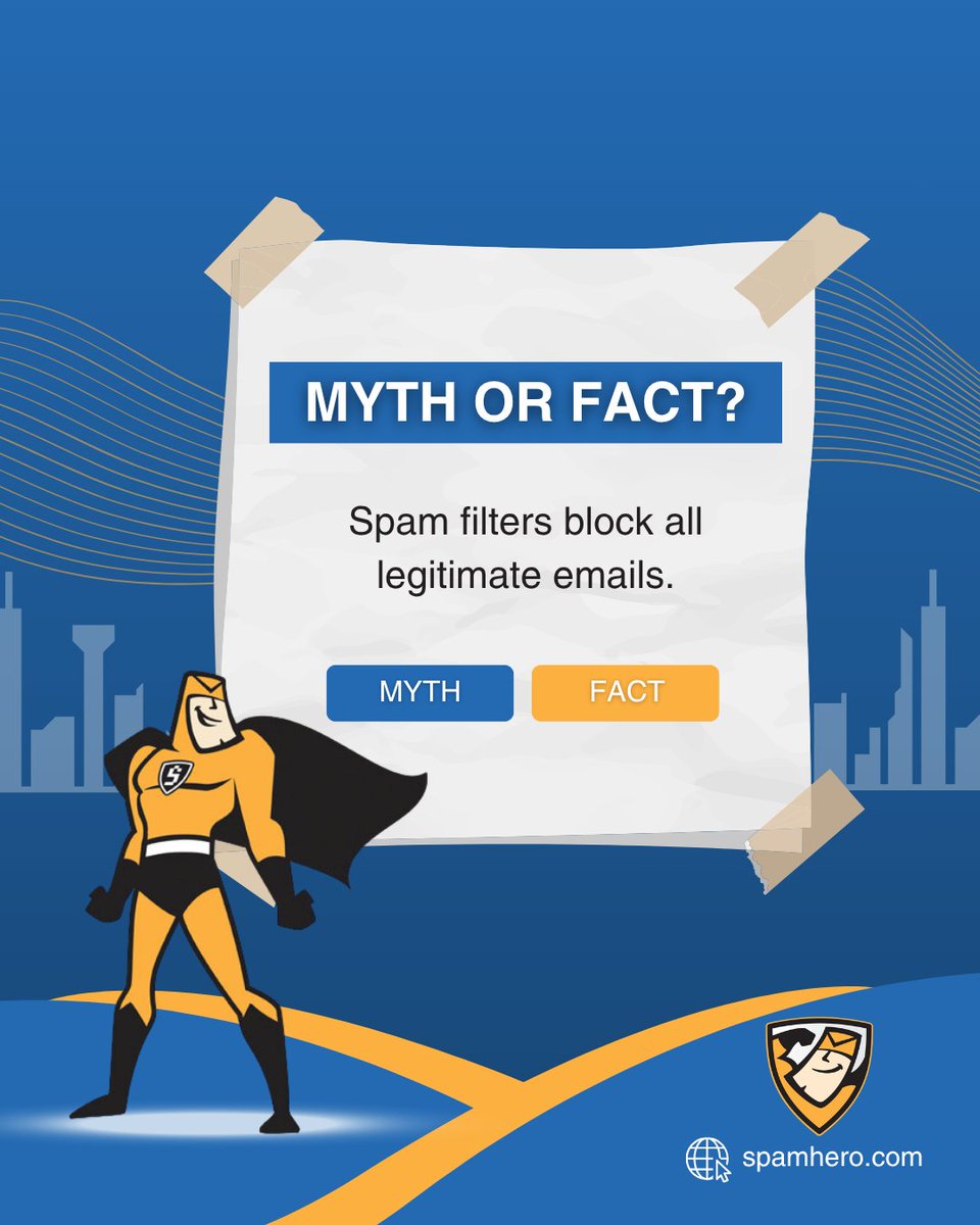 SpamHero's tweet photo. ❌ Myth. 

Spam filters DO NOT block all legit emails

SpamHero gives you quarantine reports and whitelisting, so you stay in control.

👉 https://t.co/YosqJwyYJS

#spamhero #spamfiltering #emailsecurity #cybersecurity https://t.co/3cofXeGDc6