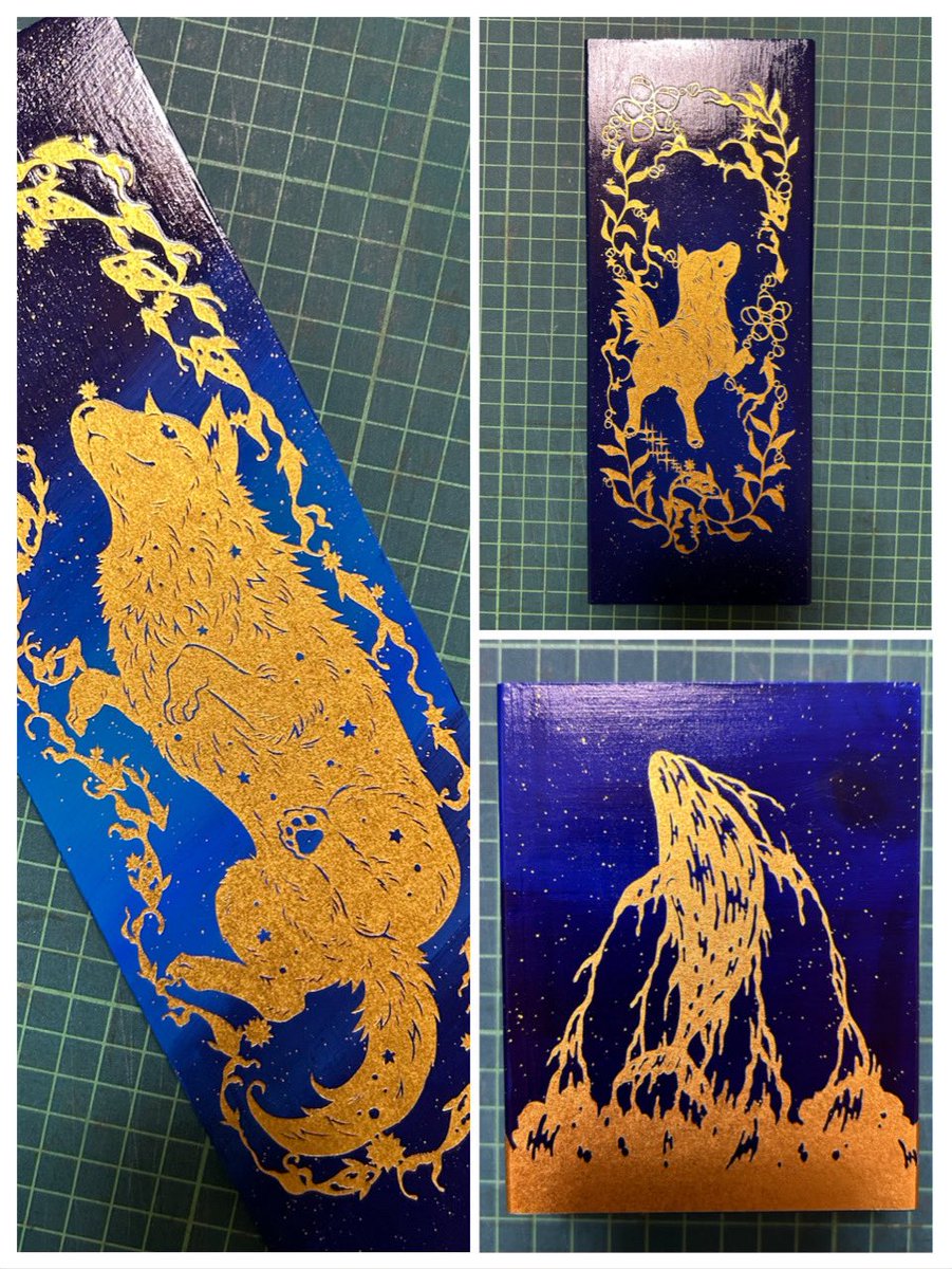 お品書きその2 たくましい木板切り絵たち。 モフいおおかみ30×10cm 犬