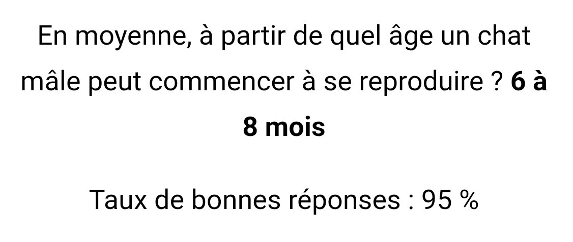 beta3093's tweet photo. @guillaume0623 @KristelBERINGER @Aoi_Neko78 @Audrey08290456 @sandrinec558 @titas9653 @20320Vero @animaux07 @Line2319Line @luffy_mh @2804Sissi @PATSREADY2 @Patrici04278024 @Clicker_Army @DeltaTYGER @isabell81787161 @jayzzy54 @Audrey6440 @BouletFrbt @DelumetM @LOVE_CATS_ONE @MarieAlicePHIL1 @CharmyLydia @LorrainePage2 @Eco_SophieM @ReffuveilleS @szentandrassym @GrosUsai @FOURCHETCHRISTI @Lucycrew7 @Ange57480 @clomimine @Azzurrarossa @palpilpil @PerfectMisty @tomsic_michelle @BrigitteB44 @bettymolly13 @lota_valerie @AusmanCandi @PascaleAnimos @GrisetteJe @1clic1don_off @1mraught @AdeaClaude @bunjingi1 @Cricri1514 @TaniaHop3 @CBluemonde May 22, 2026:
The answer to question ❓ (from 12 PM to 7:59 PM CET) #animalwebaction is:

            "A. 6 to 8 Months"

At what #age #can a #malecat #start #reproducing on average?

🚨Retweet widely! 95% correct answers

https://t.co/bMMAwToOra https://t.co/SG8g2BRYde