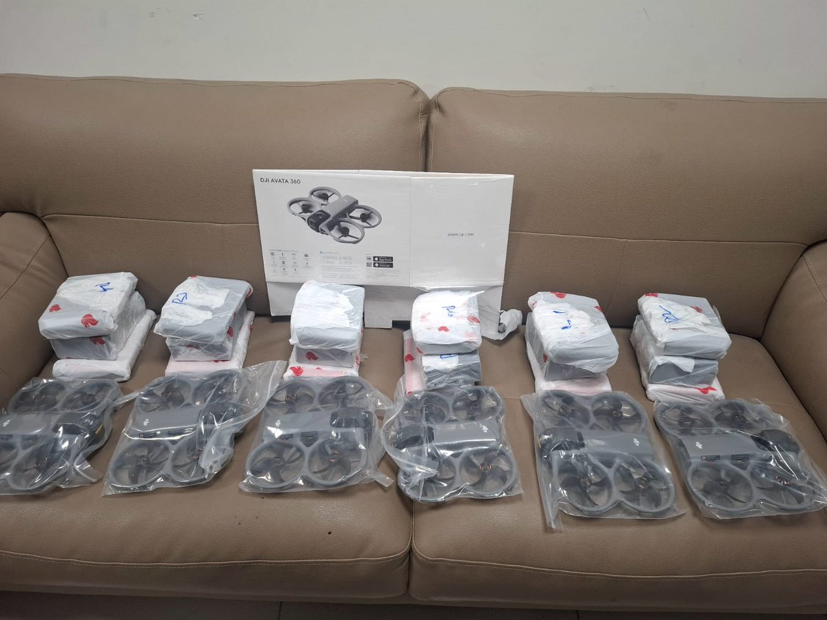 commrprevcustry's tweet photo. On 22-05-2026,  CIU, Trichy, identified two suspected passengers of Indigo Flight No. 6E-1008 from Singapore, recovered total 12 drones (06 from each passenger) and subsequent seizure the same under Customs Act, 1962. Further investigation is under process. #cbic #Trichy_customs https://t.co/r63C1Zw30F