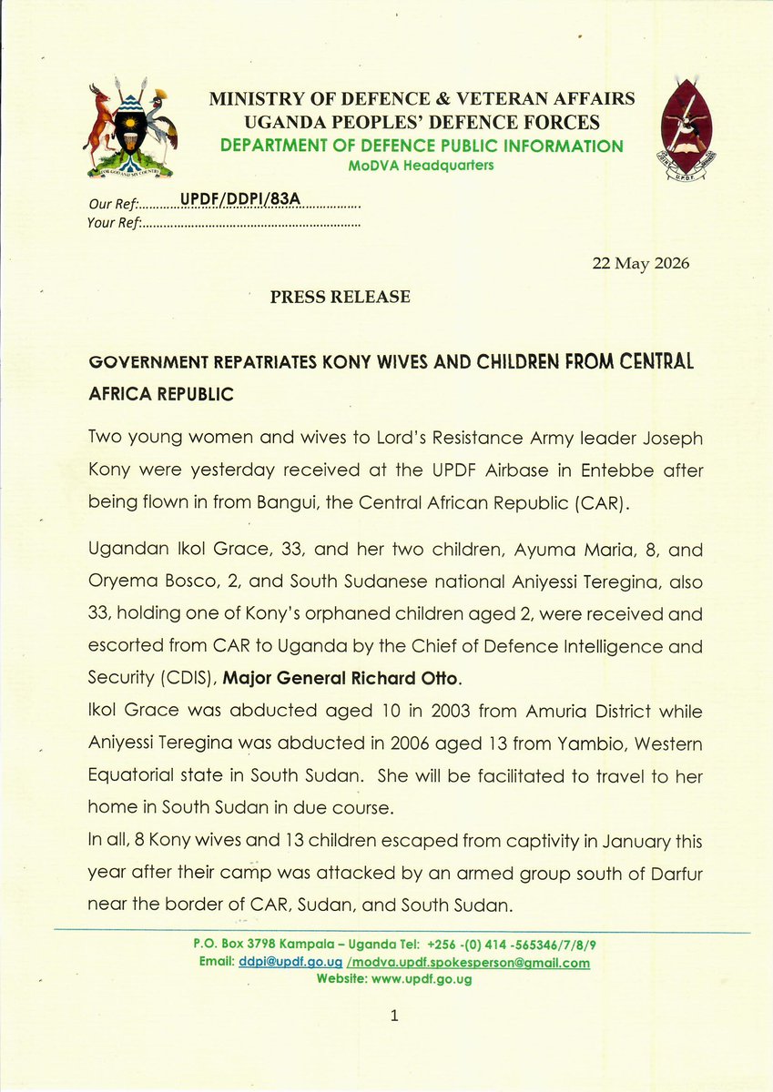 Uganda Peoples' Defence Forces (UPDF) tweet media