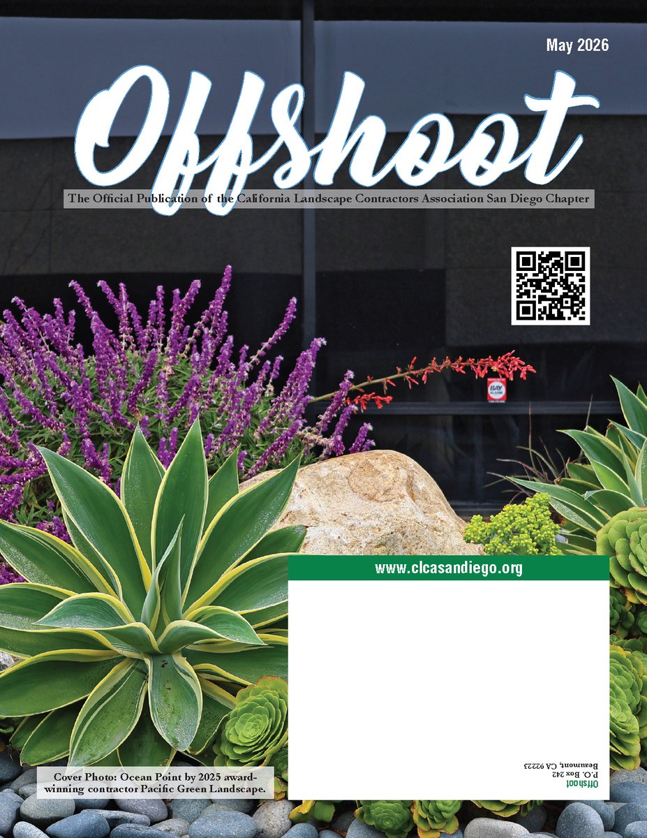 clcasd's tweet photo. The most recent issue of the CLCA San Diego Chapter's Offshoot magazine is available to read online! Check it out at https://t.co/NMvDueHpXg 

Cover photo of 2025 beautification award winning Ocean Point by Pacific Green Landscape https://t.co/4tNL2P5VEB