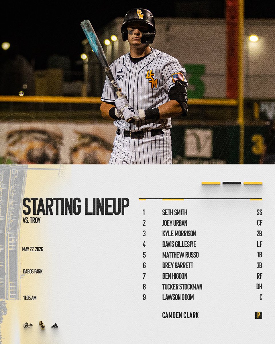 SouthernMissBSB's tweet photo. Montgomery lineup locked

#OTR | #ETM | #SMTTT https://t.co/KWip3p6okP