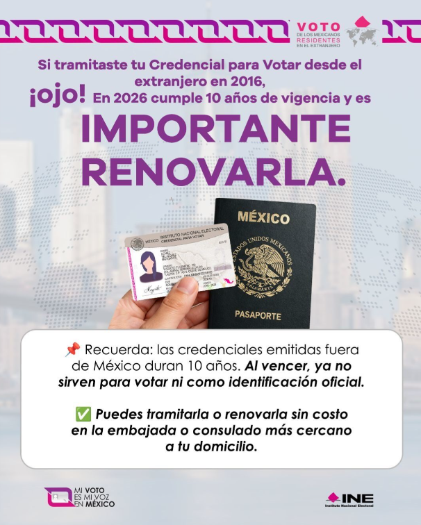 EmbamexSL's tweet photo. ¿Tu INE ya perdió vigencia?, ¡Actualízala! 🗳
#VotoExtranjero #INEMéxico https://t.co/8aZZzoF9Bl