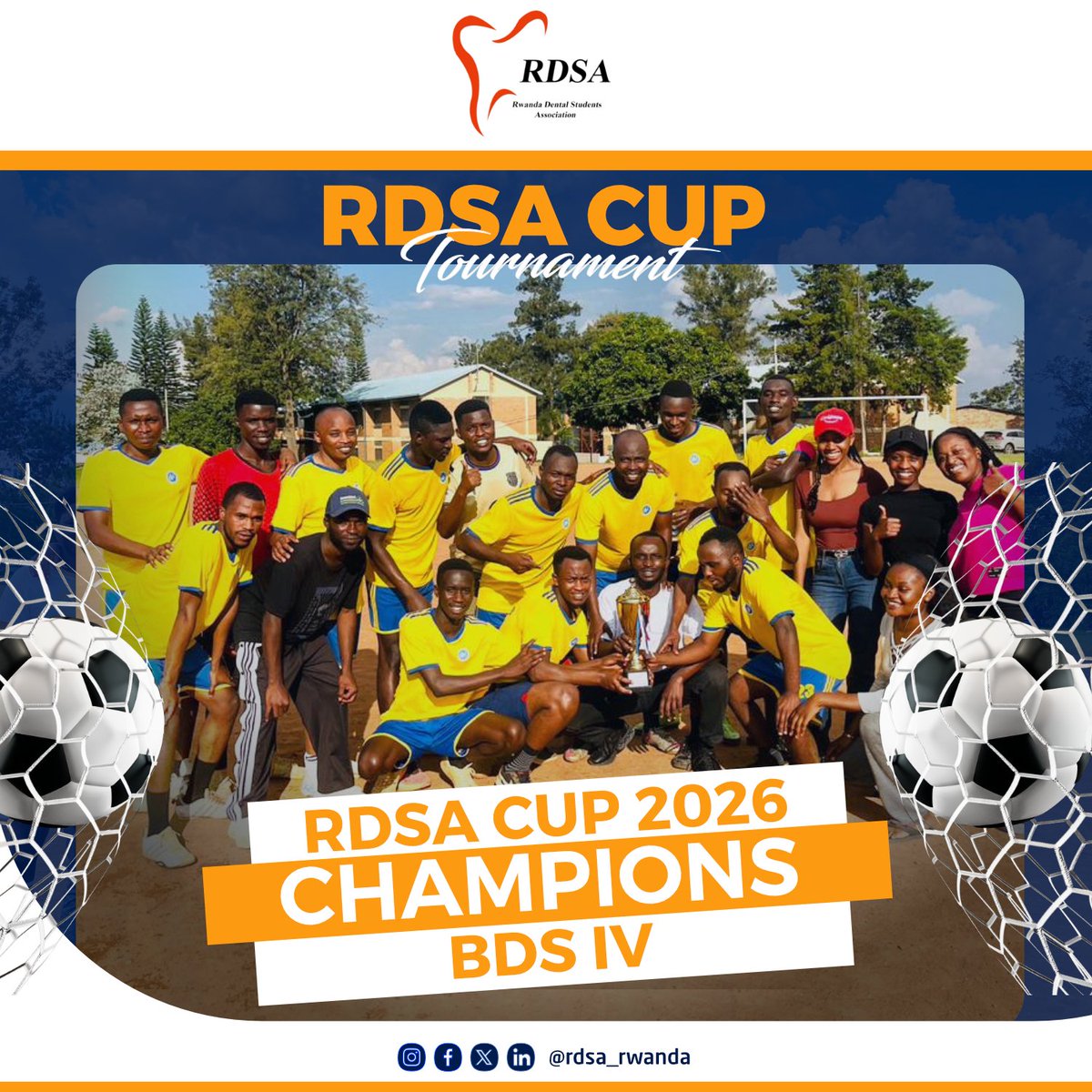 rdsarwanda's tweet photo. Congratulations to BDS IV for winning the 2026 RDSA Cup Champions once again 🏆 A huge congratulations as well to DDS III 2nd Intake for finishing as runners-up after a great run. Thank you to all teams that participated. Wishing everyone the very best in the next edition! #RDSA https://t.co/17ASsJnmXQ