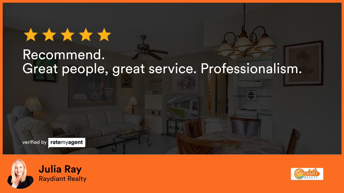 raydiantre's tweet photo. My latest RateMyAgent review in Hallandale Beach.

https://t.co/cPiaRnbncf

...
#ratemyagent #realestate #Raydiant_Realty https://t.co/sqnpSurHJx