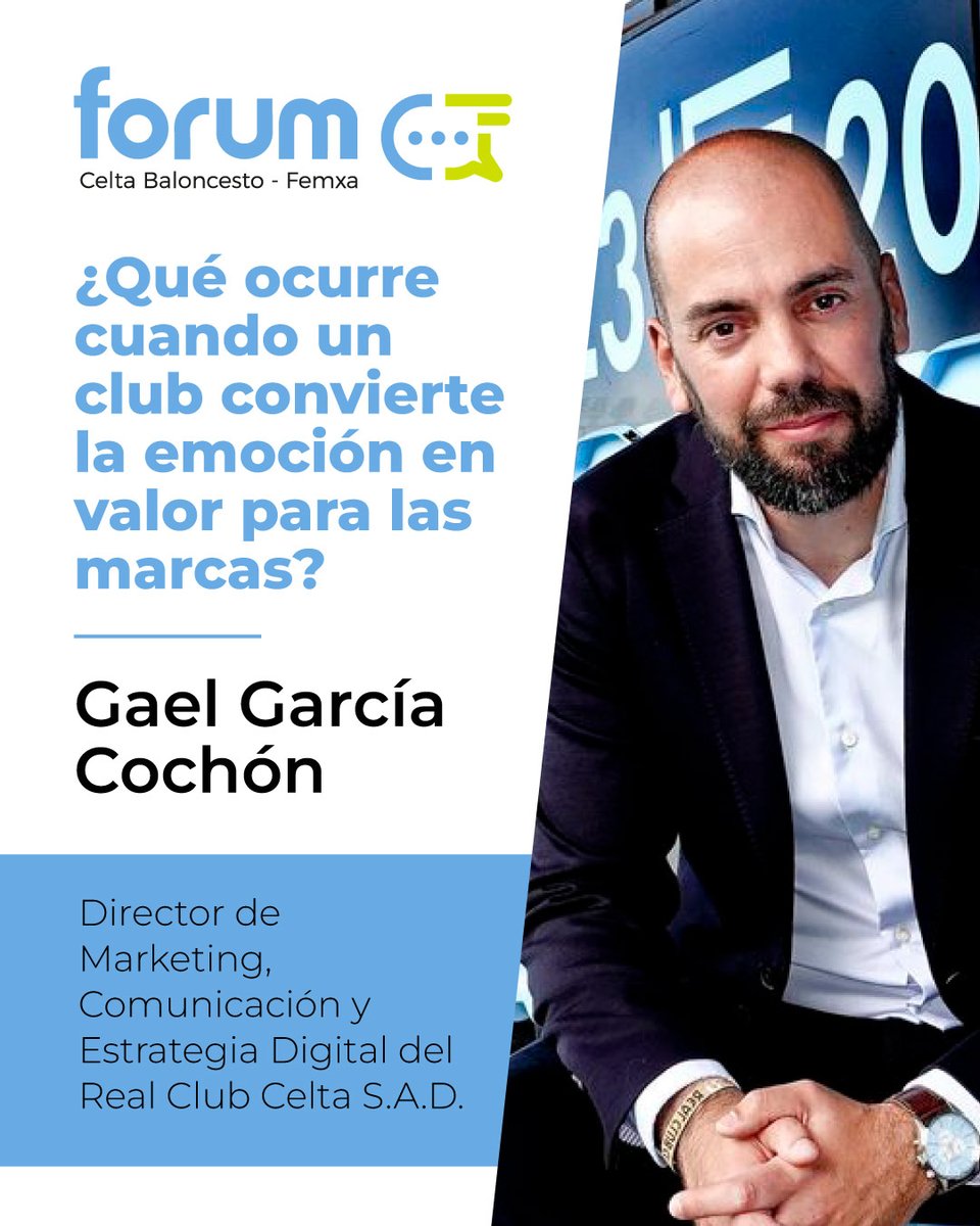 femxafx's tweet photo. Hay clubes que no solo representan a un equipo.
Representan una forma de sentir, de pertenecer y de conectar con miles de personas.

Desde el @RCCelta Gael García Cochón trabaja en el punto donde la marca, la comunicación y la comunidad se encuentran.

En el III Forum @Celtabaloncesto – Femxa compartirá cómo los clubes pueden generar valor para las marcas que los acompañan y para la sociedad que los siente como parte de su identidad.

Porque cuando una marca se vincula al deporte con propósito, no solo gana visibilidad.
También gana conexión, confianza y recuerdo.

El 28 de mayo, Gael García Cochón llega al III Forum Celta Baloncesto – Femxa.
📍 Área Hospitality · Estadio Abanca Balaídos
🎟️ Inscripción gratuita hasta completar aforo

Confirma tu asistencia:
https://t.co/QCQ6OVIclI

#ForumCeltaFemxa #RCCelta #PatrocinioDeportivo #Marca #Comunidad #Balaídos
