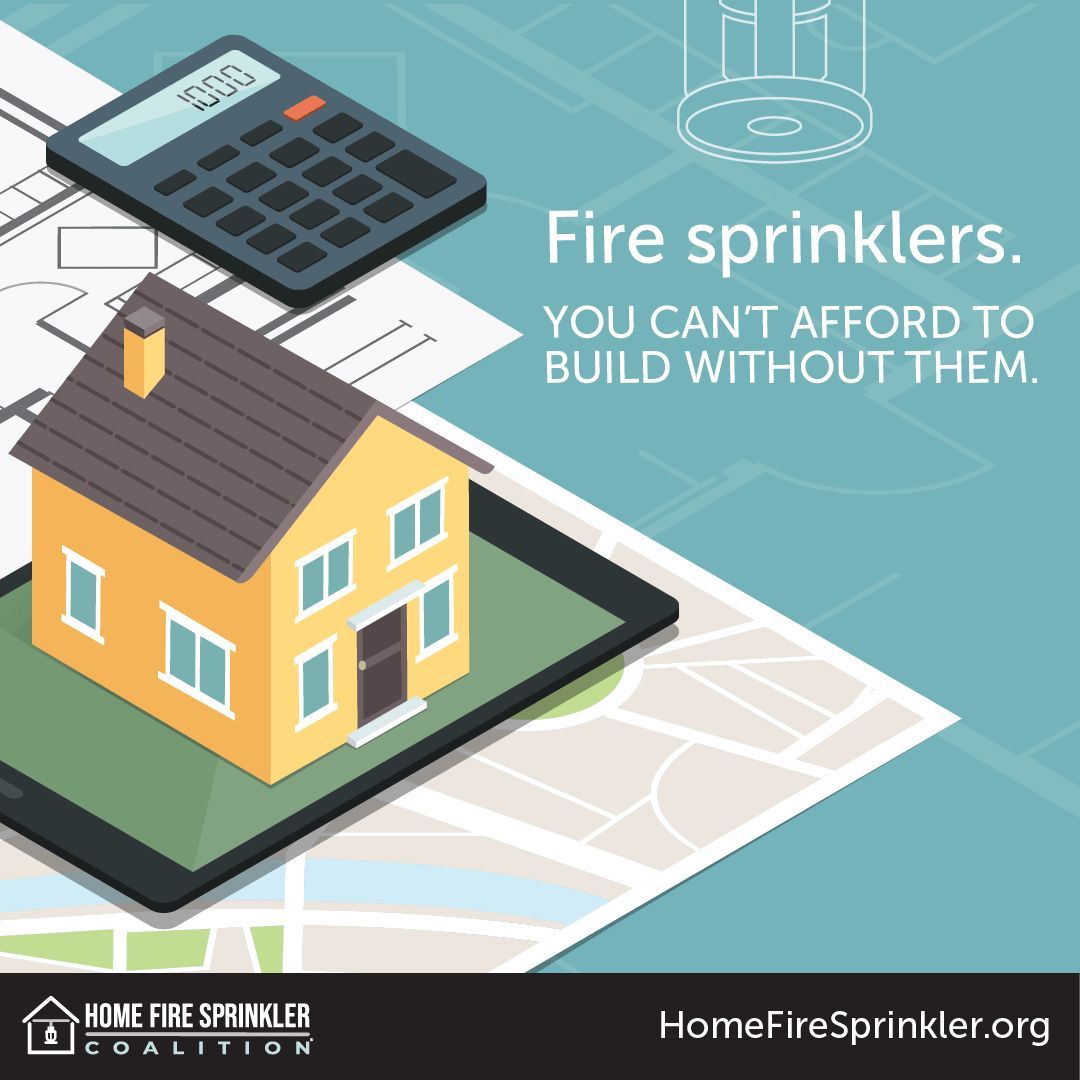HFSCorg's tweet photo. Installed home fire sprinklers cost about $1.35 per sq ft. They're one of the most accessible safety features in a new home. They respond quickly,  controlling a fire before it can spread, helping protect lives and reduce damage. Don't build without them. https://t.co/yqdnptGutc https://t.co/sSeTXQrM7z