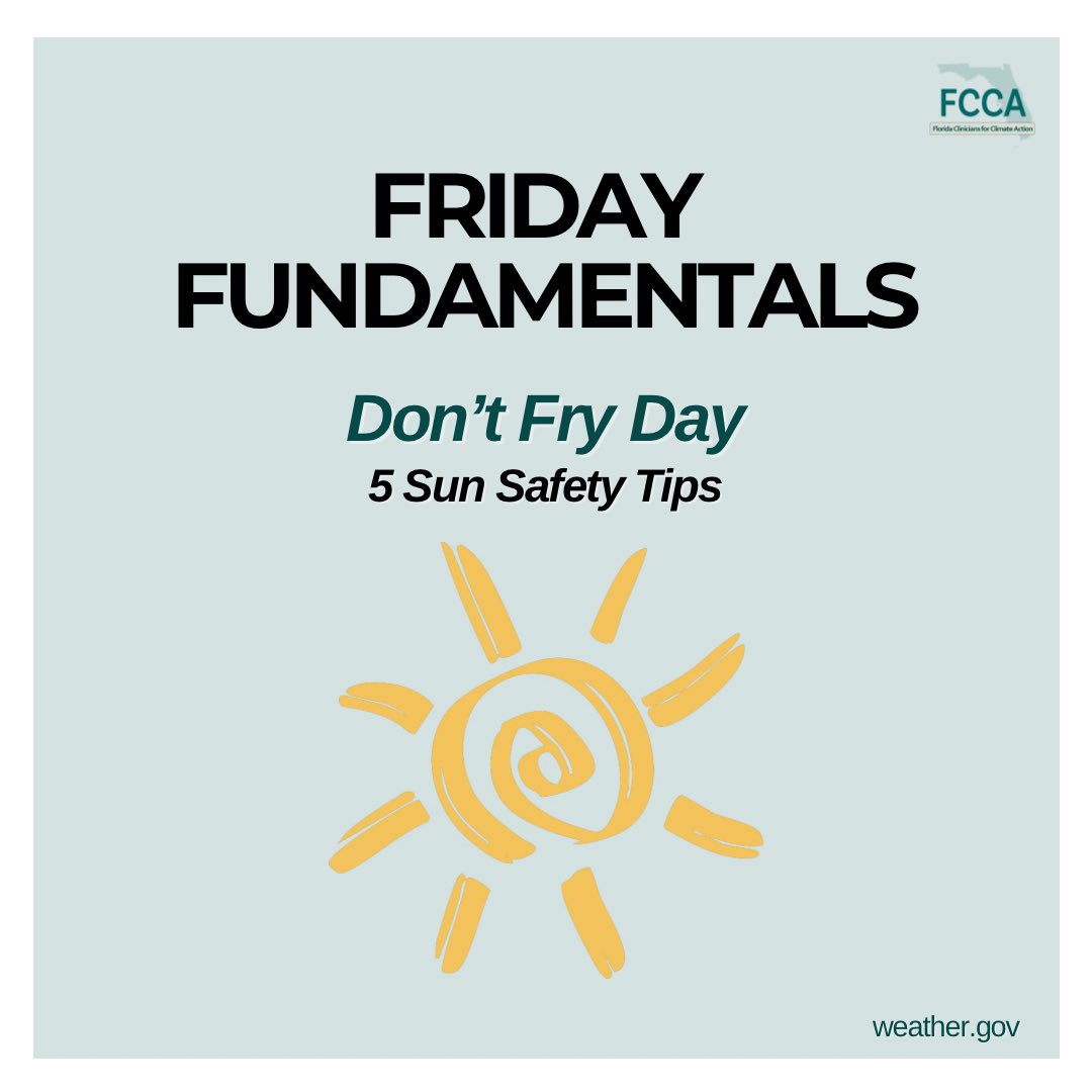 FLClinicians's tweet photo. According to the CDC, the sun’s UV rays can damage your skin in as little as 15 minutes. Make sure you don’t fry in the sun today! #HeatSafety https://t.co/WbHeUykJxu