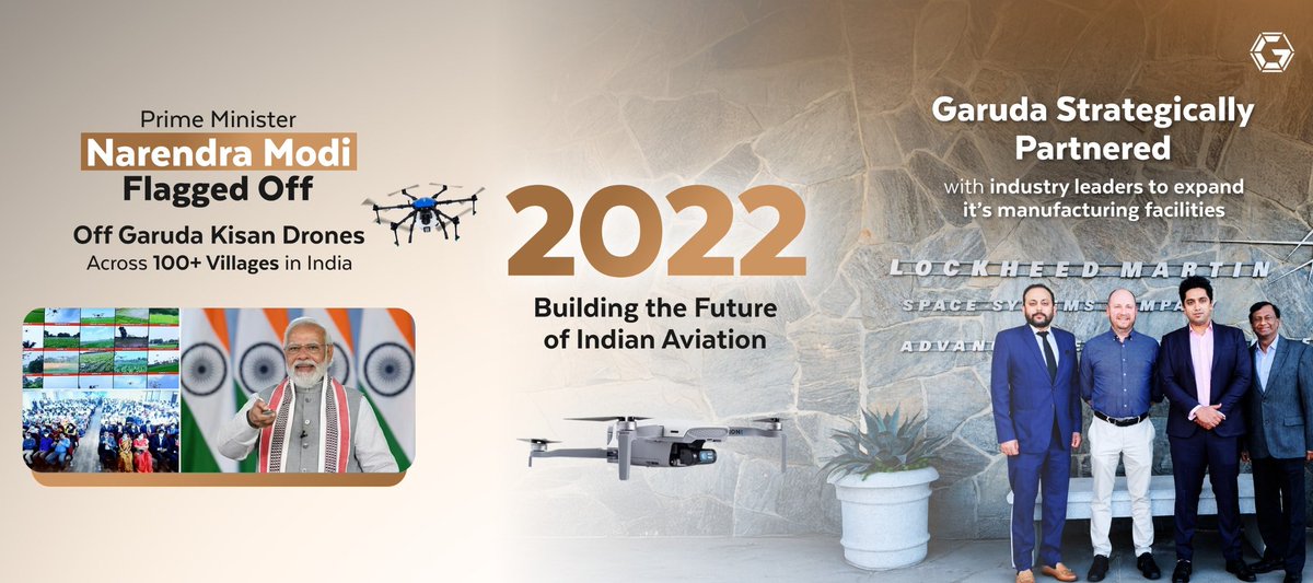 garuda_india's tweet photo. 2022 was a milestone year for Garuda Aerospace, with Kisan Drones flagged off across 100+ villages and strategic partnerships supporting the expansion of drone manufacturing capabilities.
A step forward in strengthening India’s drone ecosystem and building the future of Indian aviation.
#GarudaAerospace #DroneTechnology #KisanDrones #IndianAviation #DroneEcosystem #MakeInIndia