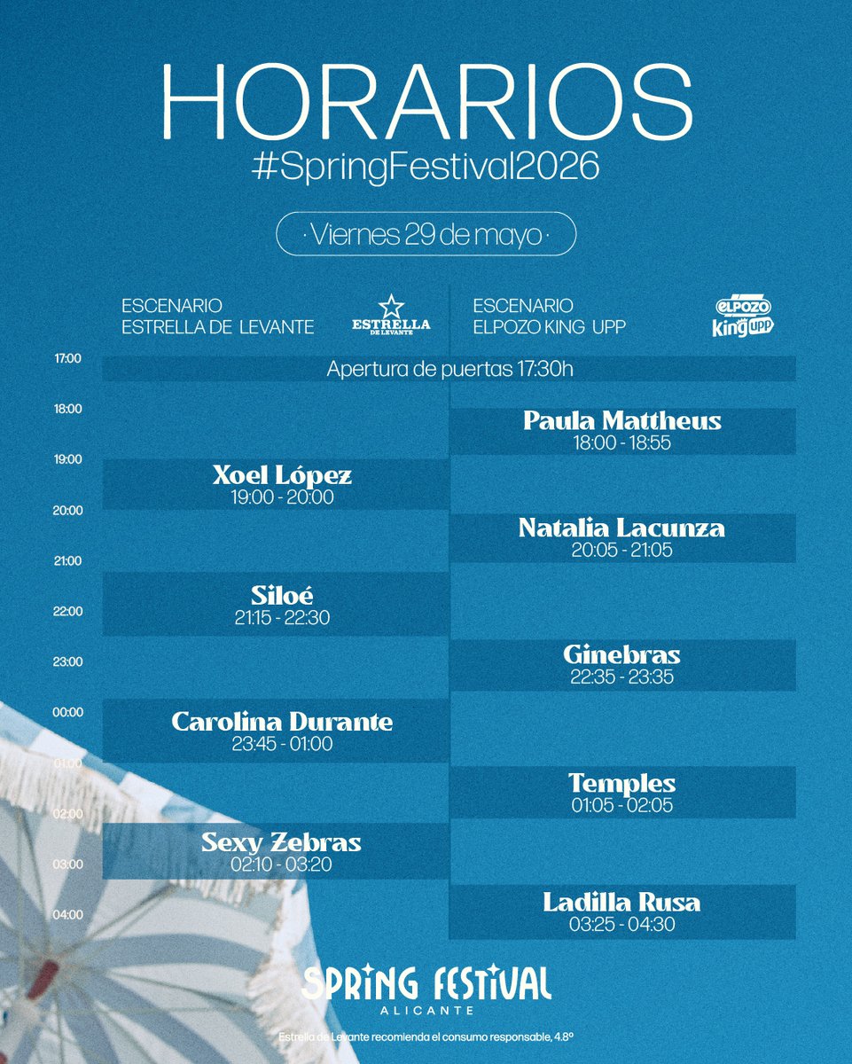 SpringAlc's tweet photo. HORARIOS #SpringFestival2026 🌸 Guarda este post porque lo vas a necesitar 📌

🎫 ¡Corre a por los últimos abonos y entradas de día a https://t.co/XGDDKh9r2U! 🔴 EL DOMINGO SUBE EL PRECIO. https://t.co/2MVCPaauu2