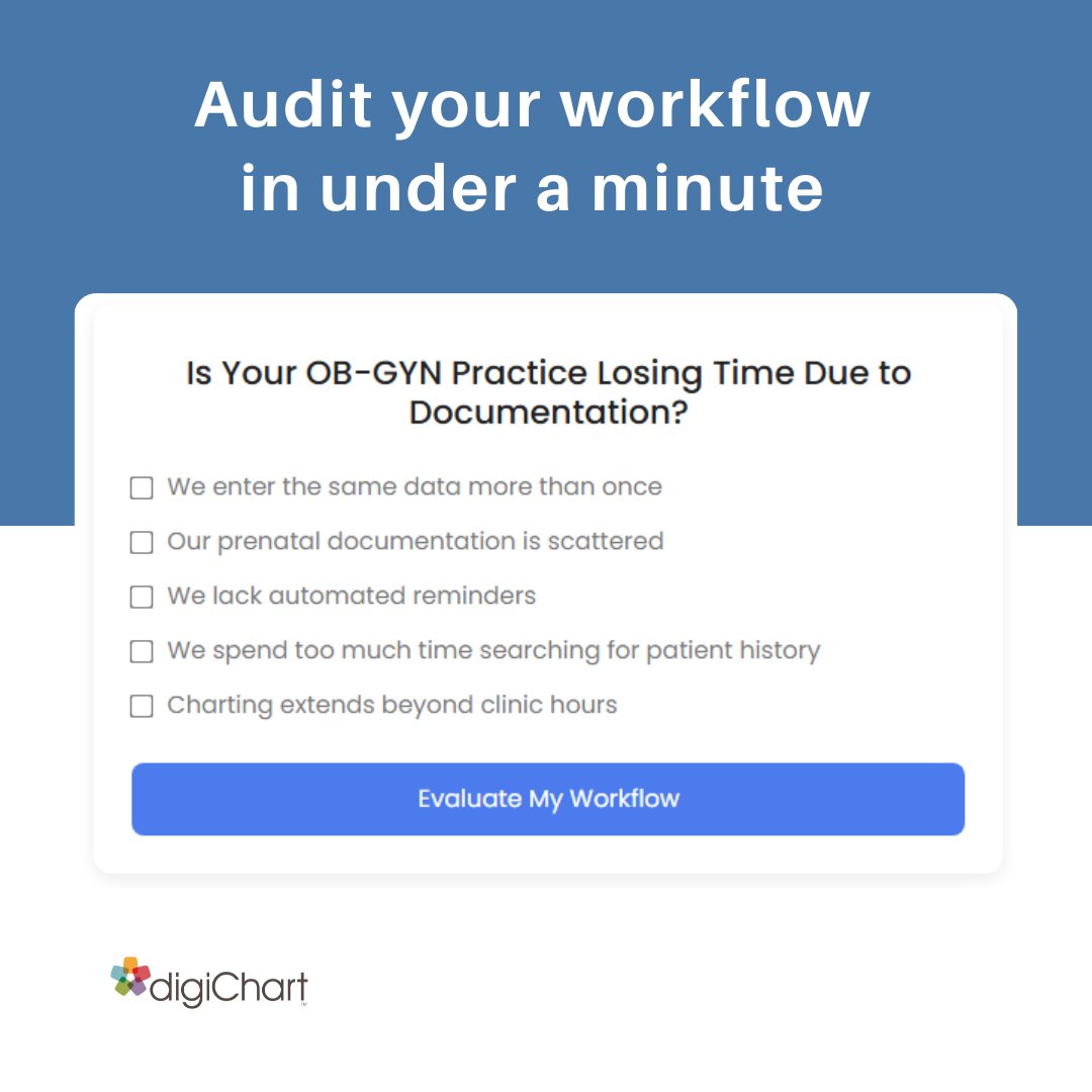 digichart's tweet photo. How many times today did you enter the exact same patient data into two different screens?

Stop guessing where the bottlenecks are. Audit your workflow in under a minute and see how you compare to the 2026 industry standard: https://t.co/X6tKKA7AHL

#ObGynLife #PM #digiChart https://t.co/AfqPxSwLfO