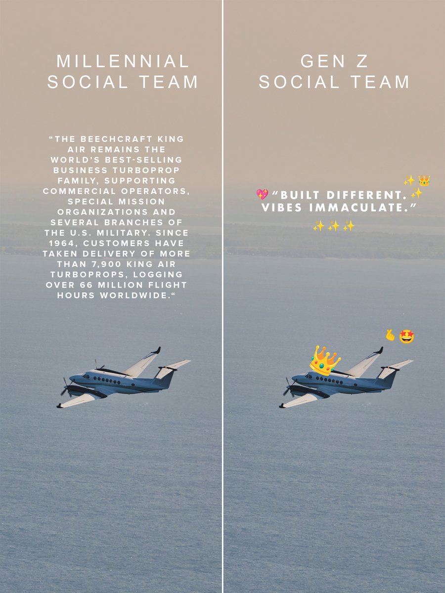 Beechcraft's tweet photo. It's giving ✨KING✨

Chat, are you team Millennial or team GenZ? 

#beechcraft https://t.co/6kdH9Rw66G