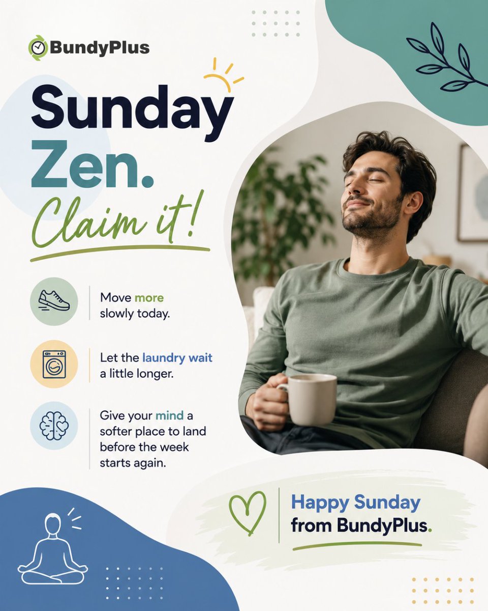 BundyPlus's tweet photo. Sunday zen. Claim it. now. 🍥 Move slower, sip the coffee properly, and give your mind a softer landing before the week starts again. ☺️ Happy Sunday! #bundyplus #sundayvibes https://t.co/EpuNUqfmBo