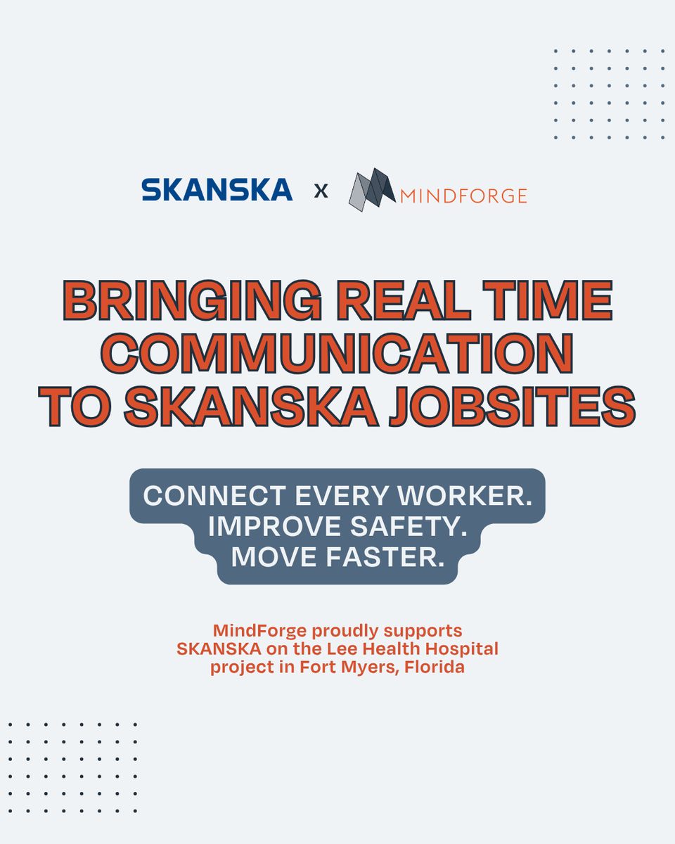 MindForge's tweet photo. Skanska is bringing real time communication to the jobsite and raising the standard for how projects run. When every worker is connected, teams move faster and safer with MindForge.

Learn more about MindForge Alerts: https://t.co/gt9taWWhjF https://t.co/GLgbJR7ZAK