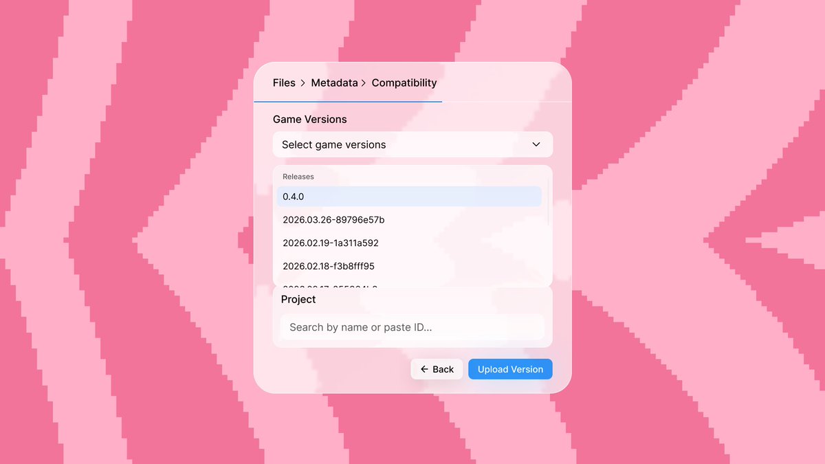 modifold's tweet photo. Today we updated Modifold to use Hytale’s versioning system directly.

Mods can now target specific game versions like 0.4.0 instead of just "Early Access", making it easier for players to quickly find mods compatible with the version they’re playing on. https://t.co/MA2zY5JAq6