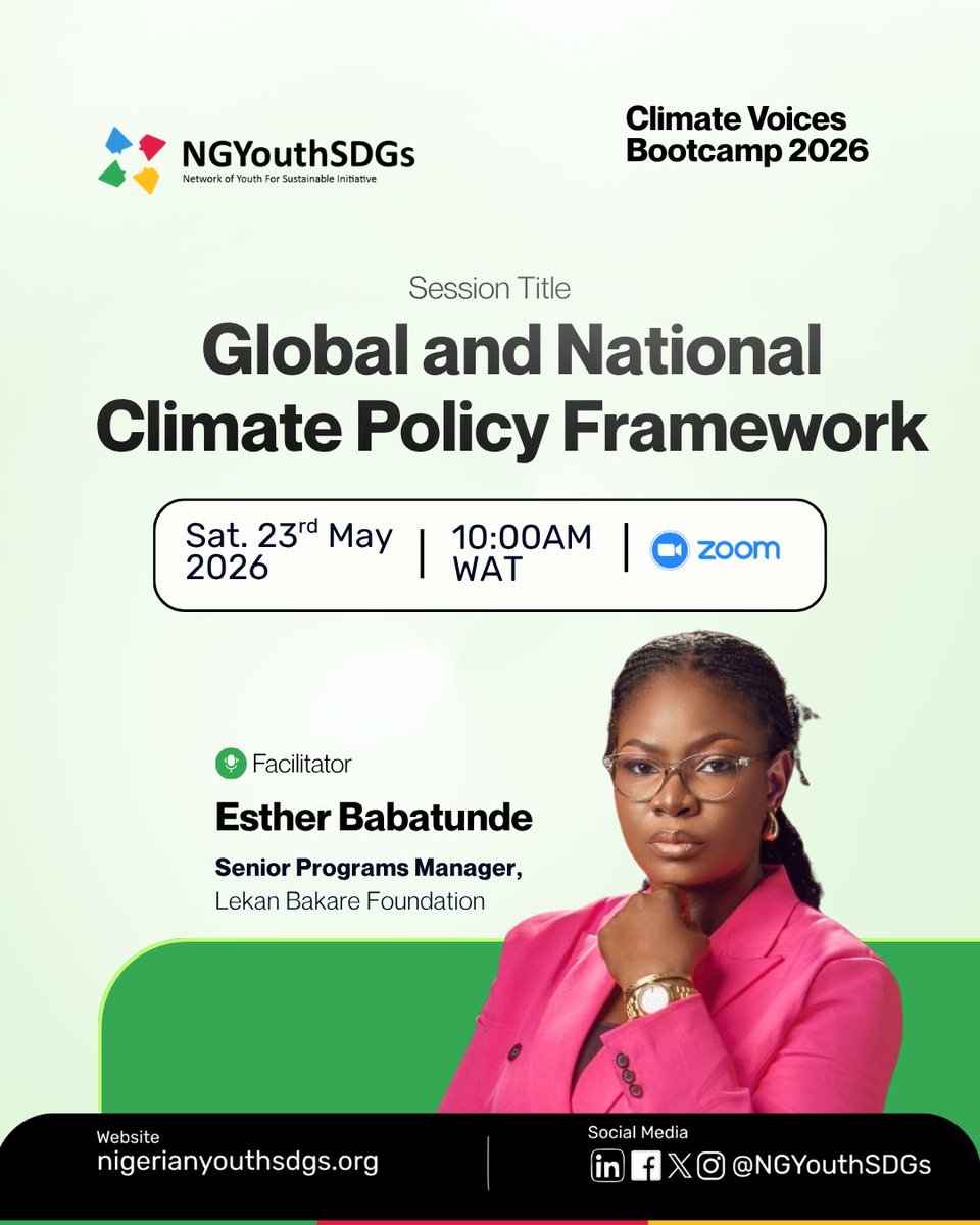 Miss_eob's tweet photo. I will be facilitating at Climate Voices Bootcamp 2026 @NGYouthSDGs on global and national climate policy frameworks, exploring agreements, Nigeria’s climate policies, &amp; implementation for real climate action. I look forward to engaging young Nigerians driving climate solutions. https://t.co/MnaXbxaPVU