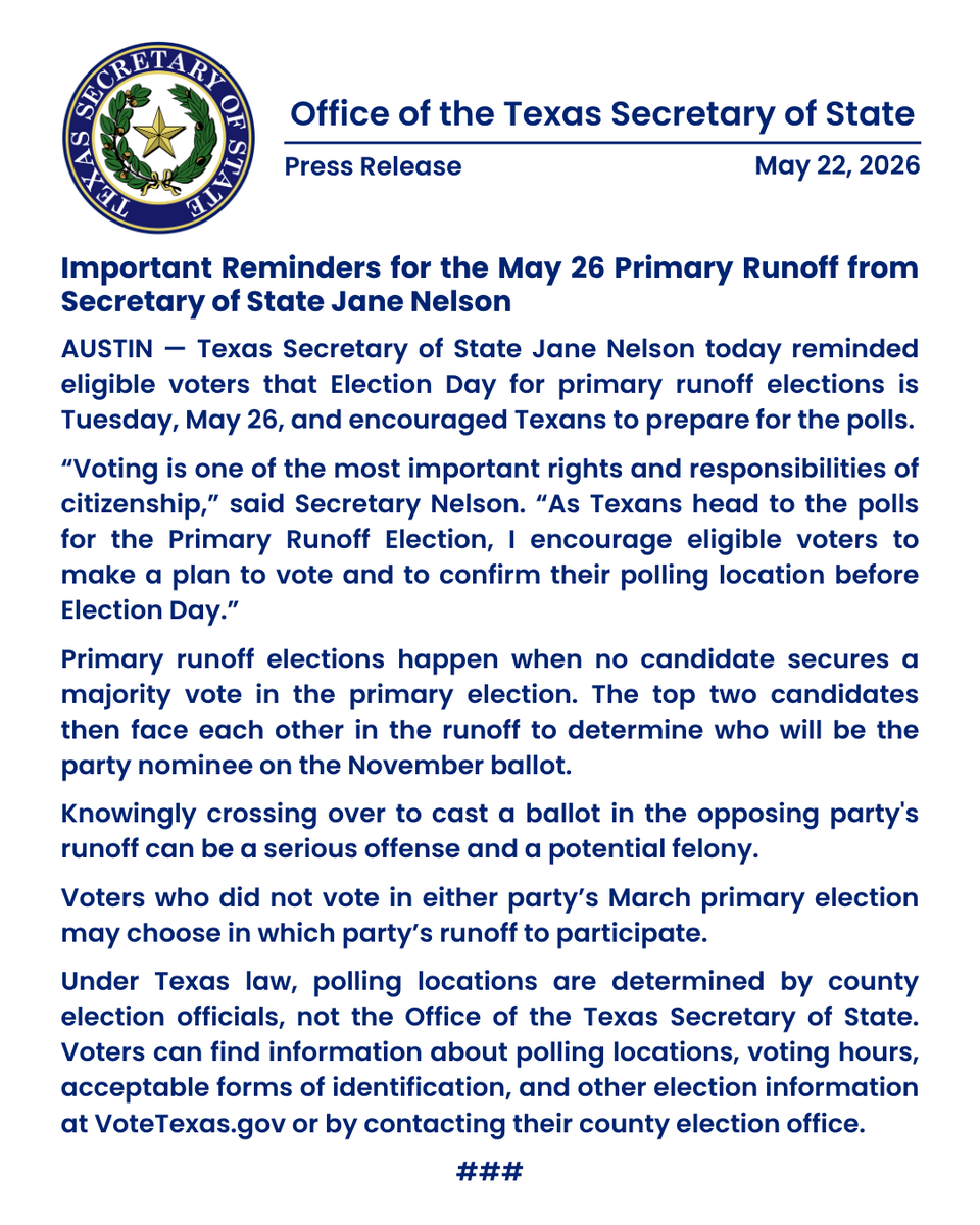 Office of the Texas Secretary of State tweet media