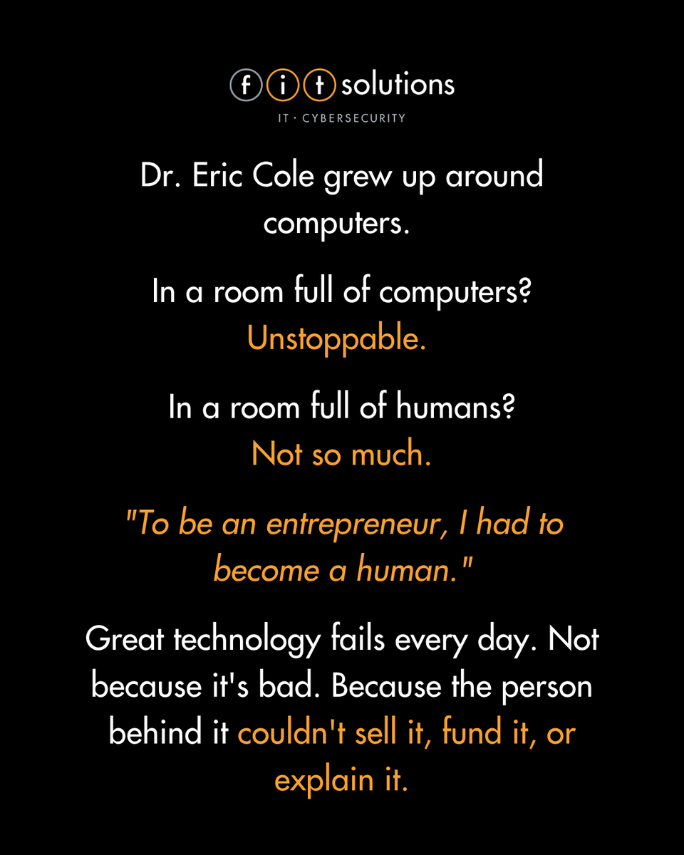 FITsolutionsIT's tweet photo. Being the smartest person in the room means nothing if you can't connect with the people in it.

Dr. Eric Cole, one of the world's top cybersecurity experts, shares his most important career lesson on Episode 2 of the FIT for Success Podcast🎙️

https://t.co/MneGfdxyF1 https://t.co/8VP1MoHk27