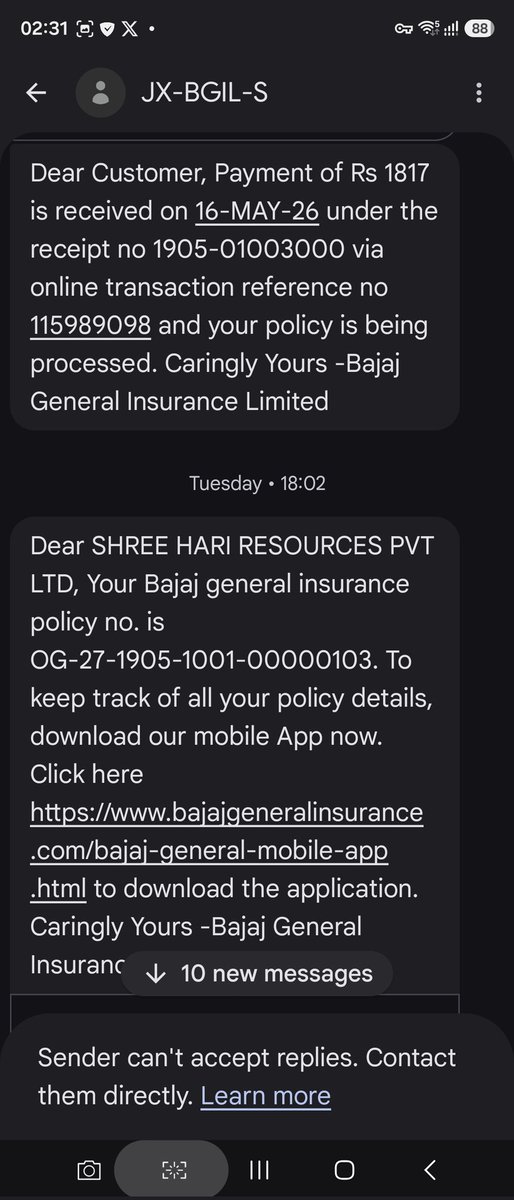 asjatu's tweet photo. Dear @bajajgeneral who is this person and why i am receiving these messages... Kindly contact the original contact person and change to hi number and kindly stop sending me these messages... Thanks... I don't have any policy of bajaj general https://t.co/gIyQ65Wc8G