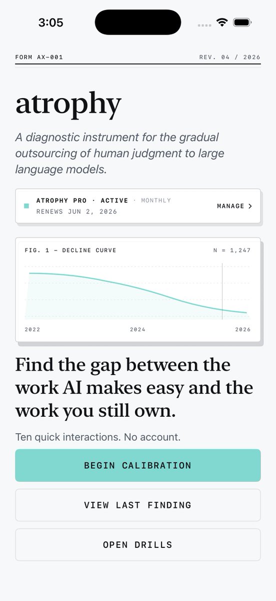realeigenvalues's tweet photo. Reposting that I made an anti-AI-psychosis iOS app as the first post did not get much traction.

The issue of AI over-reliance isnt going to fade away; the number of viral posts by others related to AI skill deterioration or AI psychosis seems to be increasing. https://t.co/cmc1mKyJCl