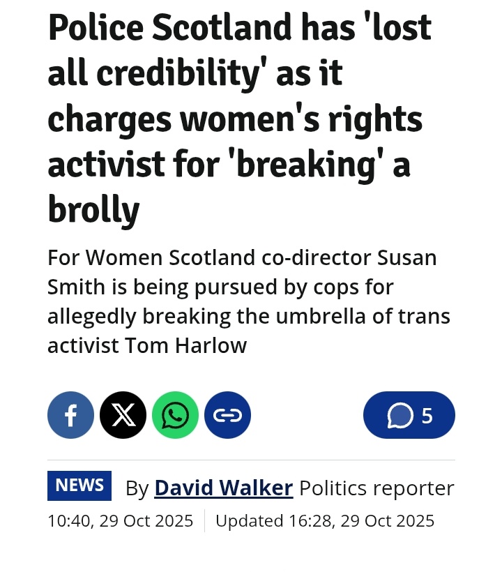 FFesterbragne's tweet photo. @Fyrishsunset @DailyMail Not the same "amateur hour" Police Scotland who tried to silence a FWS woman with threats and let a violent TRA off with a caution?
The same Police Scotland who classed a death from shotgun wounds as natural causes?
#PoliceScotland
#Brollygate https://t.co/XH52niRWgQ