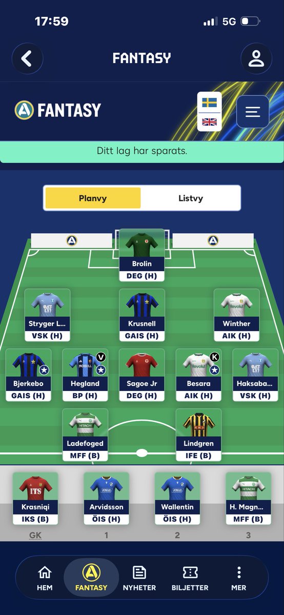 FPLemricon's tweet photo. Frikort!⚠️⚠️⚠️

Farligt tunn bänk men men😳

#allsvenskanfantasy https://t.co/x4pU64sy9m