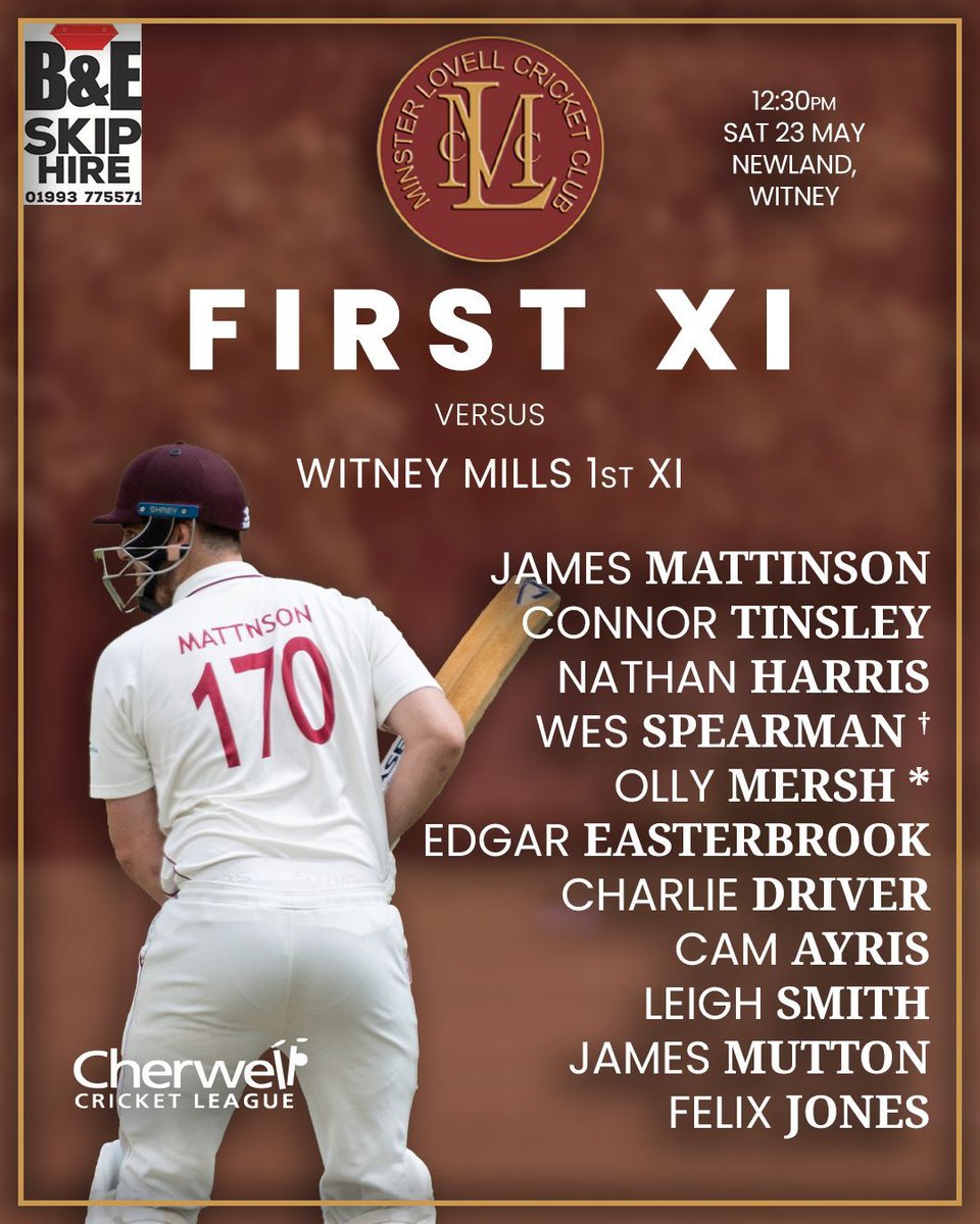 MinsterLovellCC's tweet photo. Can our 1st XI get their first win of 2026? Can our 3rd XI remain top of 9A? Can our 2nd XI close in on the top spots? 👀

1st XI 🚗 Witney Mills 1 🕧️ 12:30pm start
2nd XI 🏡 Broughton &amp; North Newington 1 🕐️ 1pm start
3rd XI 🏡 Horley 2 🕐️ 1pm start

Go well all 👊 https://t.co/0l9MR12fWM