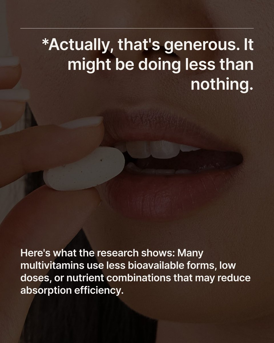 NovosLabs's tweet photo. That monthly multivitamin might just be expensive urine...

Most contain nutrients in forms your body can't absorb, at doses too low to matter, or in combinations that cancel each other out. The research shows that multivitamins have zero measurable benefit for healthy adults.

That's why NOVOS Core uses bioavailable forms of nutrients in doses actually studied in humans. When bioavailability matters, formulation is everything.