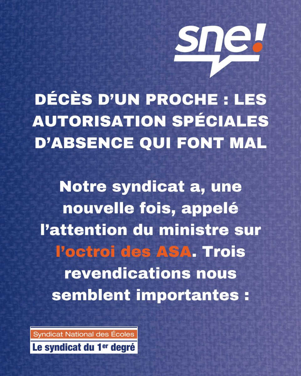 SNE_CSEN's tweet photo. La participation aux obsèques d'un proche ne devrait pas représenter un problème pour les agents de l'Education nationale. Notre syndicat fait part de ses propositions au ministre. https://t.co/ntPTtyqn7J