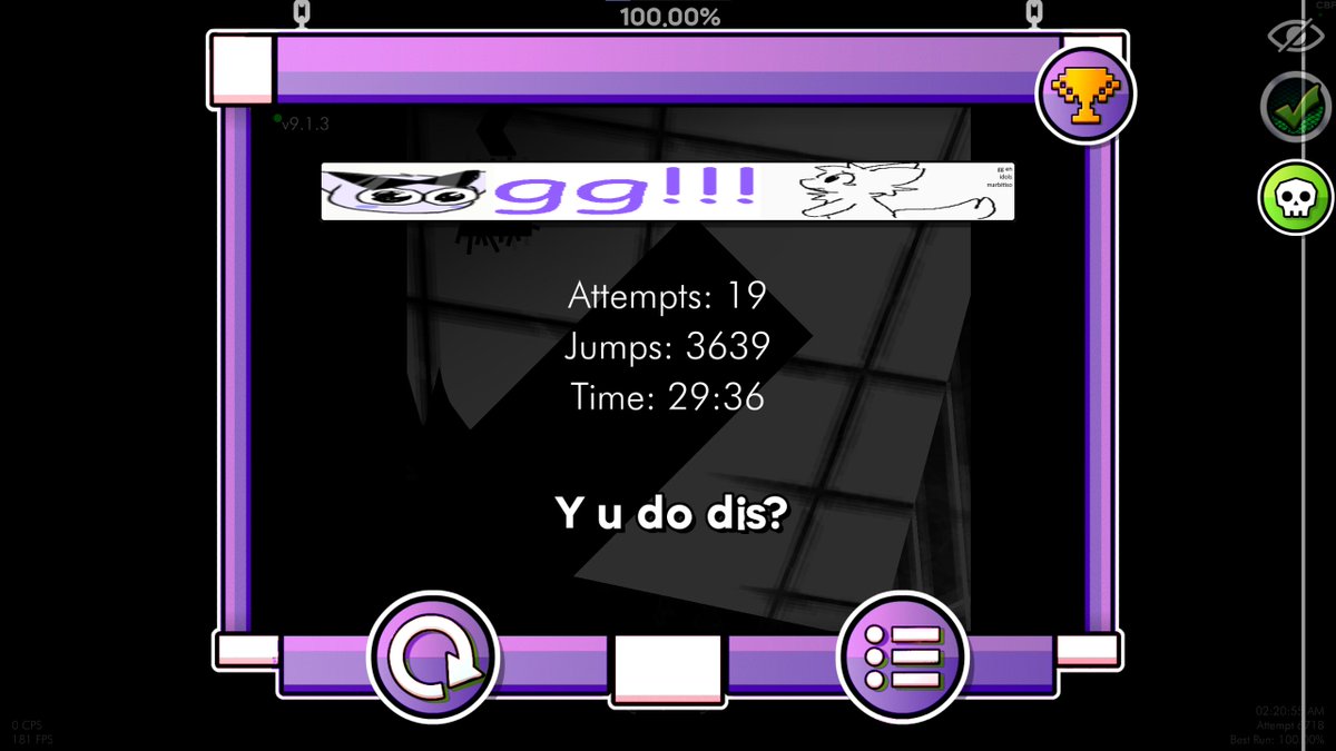 nykoiscool's tweet photo. HAPPY BIRTHDAY @linayruu !!! i beat no love as a new hardest and first victor in secret from linnea! 6860 attempts (LEAST ATTEMPT GRINDY LEVEL EVER) and ~35h of playtime! #RATENOLOVE THIS LEVEL SOSO PEAK https://t.co/zIODVHFGA3