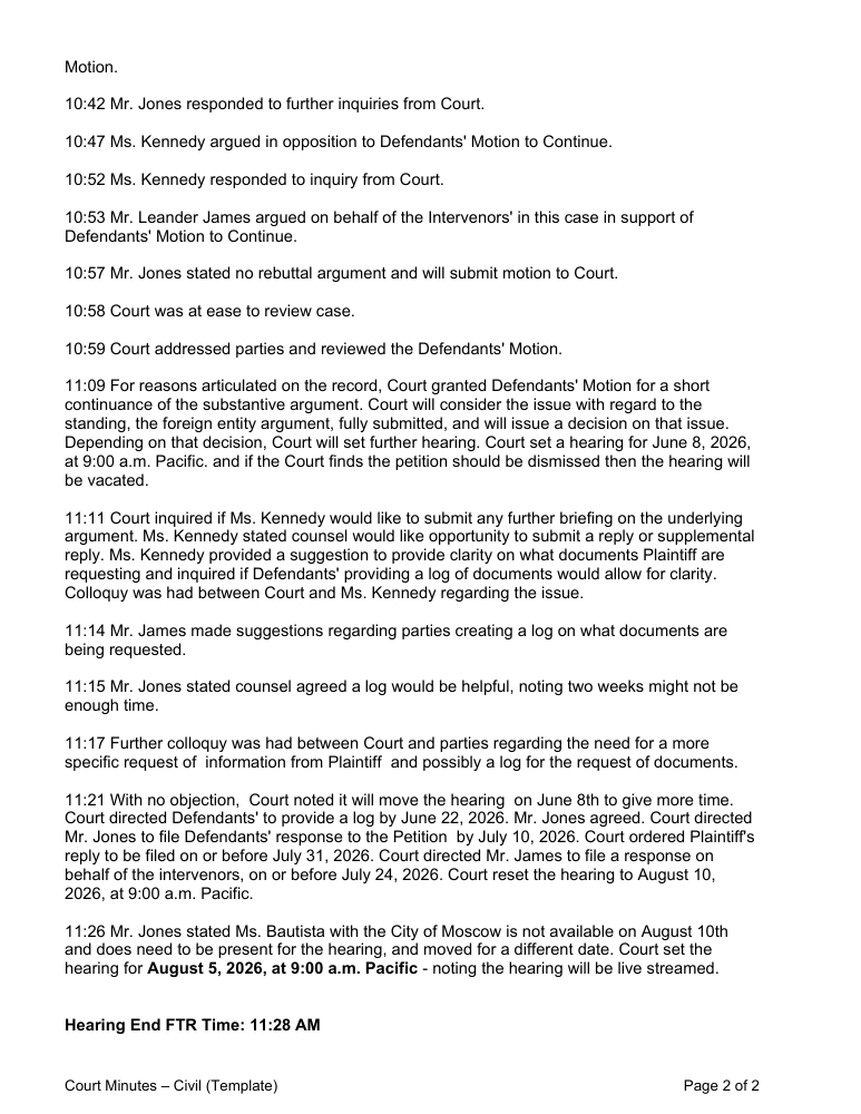 SarahDIrish's tweet photo. EWU Media LLC v. City Of Moscow Idaho, and Moscow Police Department.  

05/18/2026 Court Minutes📄

05/20/2026 Notice of Hearing⚖️

#EWUMedia 
#MoscowID 
#PublicRecords 
#BryanKohberger https://t.co/3bwPNvOrDH