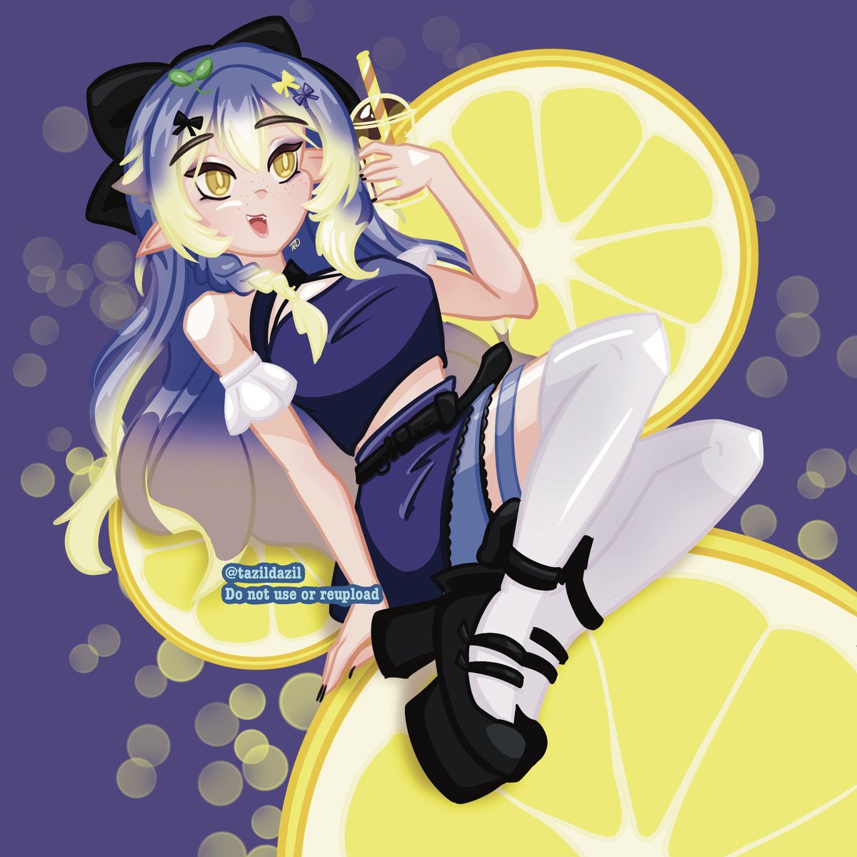 tazildazil's tweet photo. I made some fanart of @LittleeLemonn !! As well as a pink lemonade version in reference to a Dead as Disco stream 

She turned out so cute I'm obsessed!! 😍 

One of my bigger pieces haven't done a full body in awhile 🥲 need to work on faces a bit more still. https://t.co/eCykIA6mTZ