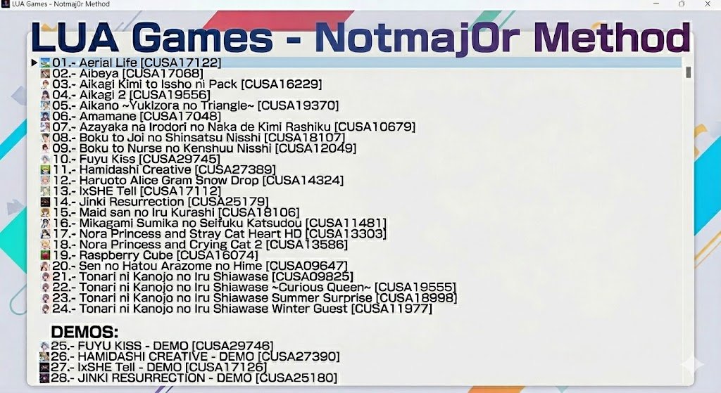 MakerLs's tweet photo. Notmaj0r's LUA Method (24 Savedata sets + 4 Savedata demos ready for RESING)

Does not include games or demos

Link: https://t.co/Sh0Hmz2jmp
Backup to restore: https://t.co/UkUwu4EdoP

Source: https://t.co/Iro7ps2eOl https://t.co/1EPP1ks5Ig