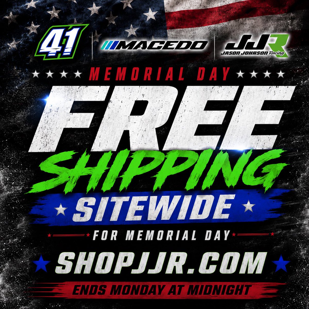 carson_macedo's tweet photo. 🇺🇸 MEMORIAL DAY SALE 🇺🇸
FREE SHIPPING SITEWIDE now through Monday at midnight! 👊🔥
🛒 https://t.co/VvwN3e7alU
#CarsonMacedo #JJR #SprintCar #MemorialDaySale #FreeShipping #WorldOfOutlaws #ShopJJR https://t.co/Fb6xrfzUlx