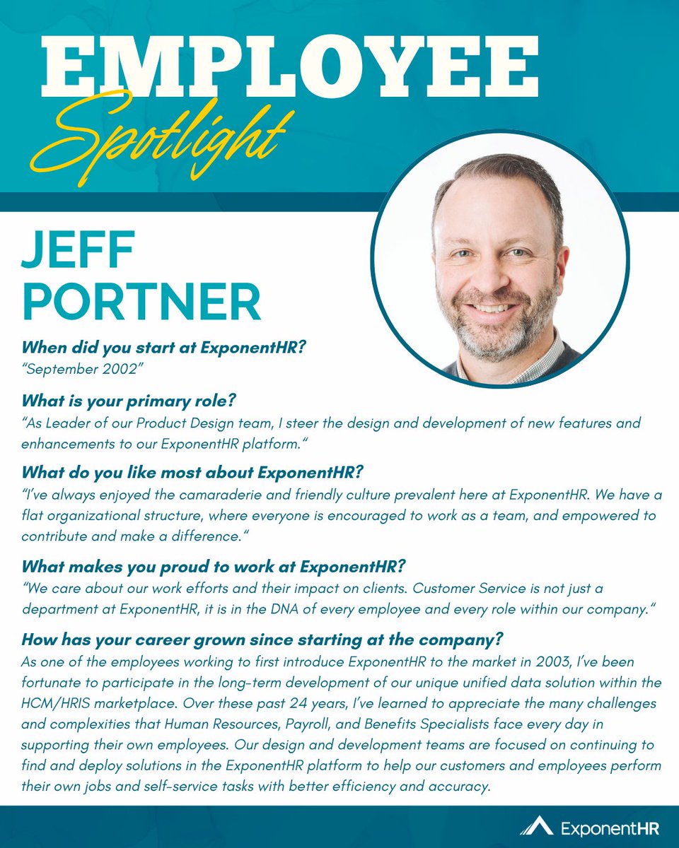 exponenthr's tweet photo. 🎉 Employee Spotlight 🎉
Jeff has been part of the ExponentHR story since 2002! As the leader of our Product Design team, he’s played a key role in shaping the tools our clients rely on every day. We’re grateful for his many years of dedication! #ExpHRfam #EmployeeAppreciation https://t.co/axu6VZV7bY