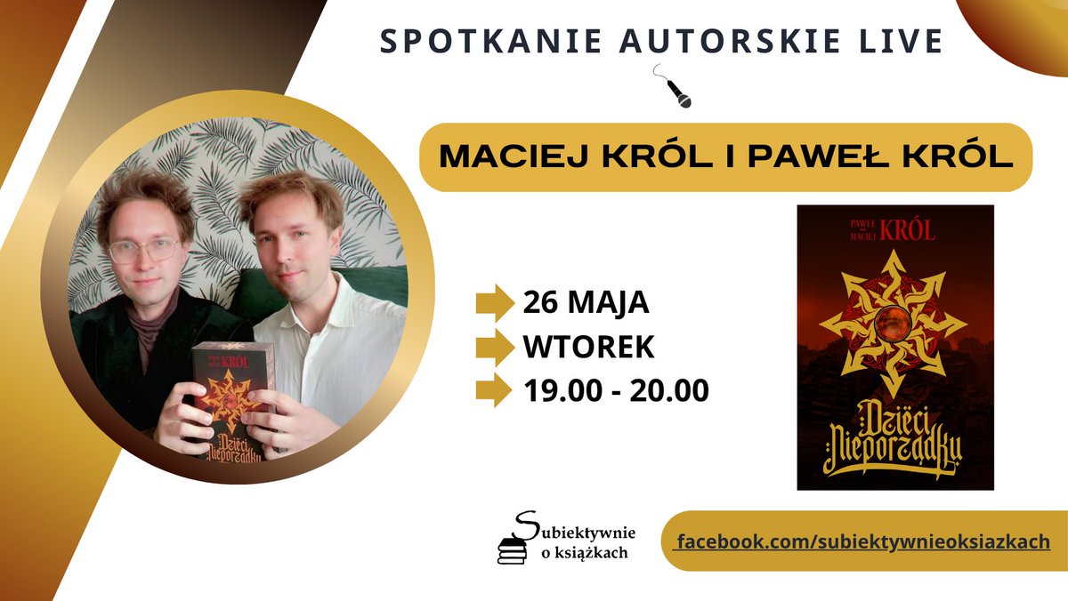 Awiola_'s tweet photo. W przyszły wtorek spotkam się online z Maciejem Królem i Pawłem Królem, z którymi porozmawiam o wspólnej książce autorów pt. "Dzieci nieporządku". Nie może was zabraknąć na naszym spotkaniu 😀
👇
https://t.co/6dICdikKze https://t.co/skOdpsoqBb