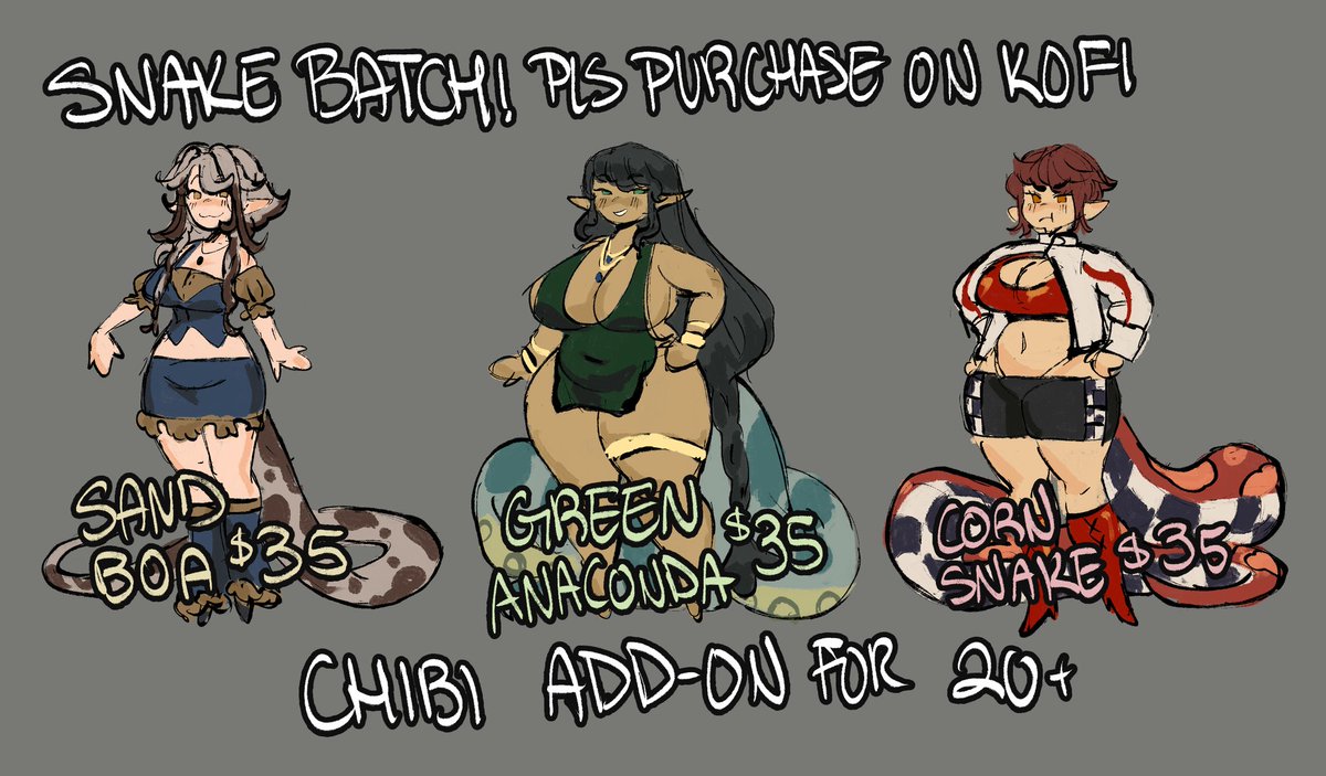 Cute snake batch! Chibi add on for 20+ pls claim below :] 🐍