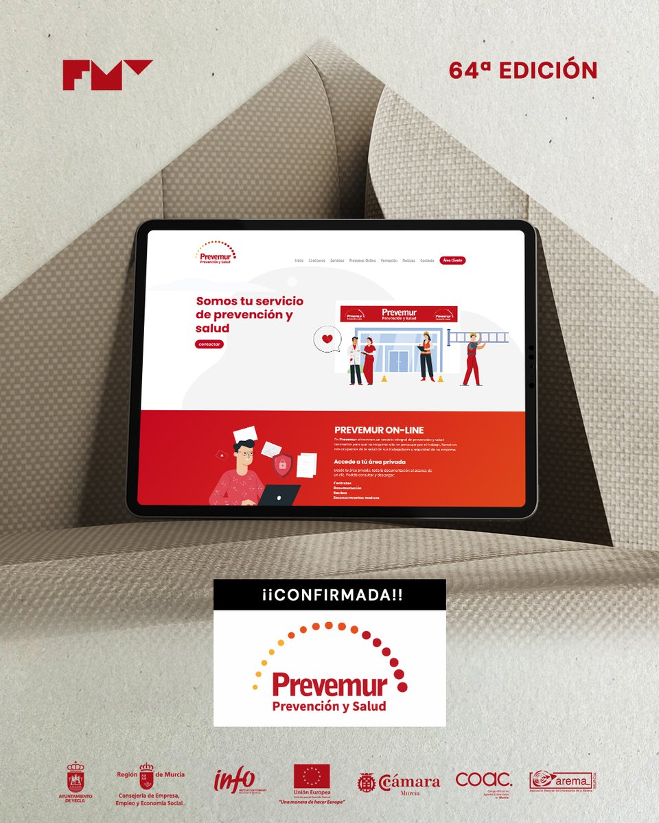 FMYecla's tweet photo. ✔️ Prevemur estará en la 64ª edición de la FMY

@Prevemur ofrece prevención de riesgos laborales con servicio integral, acreditación oficial en Murcia y enfoque experto para ayudar a empresas a gestionar riesgos y cumplir normativa: https://t.co/1Fy0GaDBoi

▪️ Estand B12c https://t.co/XQLHwnerEG