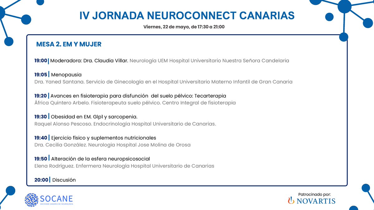 socane1's tweet photo. Celebrada la IV Jornada Neuroconnect Canarias, centrada en tres temas de gran interés: envejecimiento y esclerosis múltiple, mujer y esclerosis múltiple, sin olvidar la última mesa sobre los 'Avances en gestión de la EM: visión integral de radiología, neurología y farmacia. https://t.co/PsXUTGSsLr