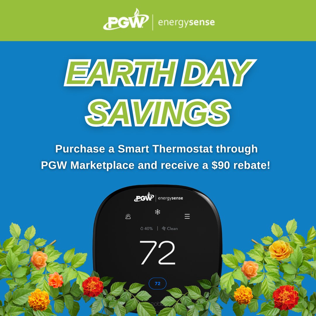 MyPGW's tweet photo. You can save $90 on a Smart Thermostat from PGW!  PGW’s new online Marketplace offers instant rebates on smart thermostats to help you save energy and improve comfort. Learn more here: https://t.co/XQ4MdWoKrv https://t.co/Cs2M28rZXq