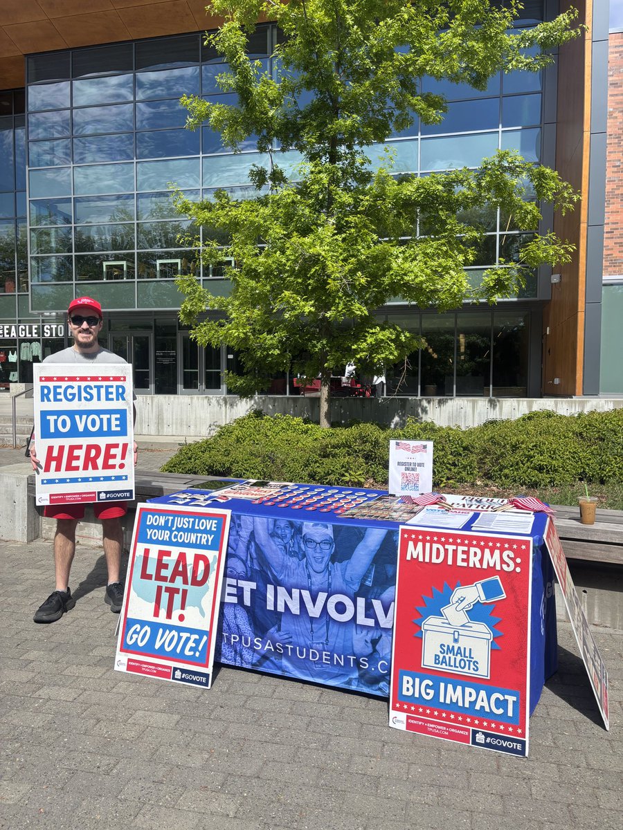 sydneygardella's tweet photo. It’s Fly the Flag Day with @TPUSA 🇺🇸🦅

We’re out in Cheney, WA getting people registered to vote and helping the community make their voices heard 📍

Not registered yet? You can do it in just a few minutes here ⬇️

https://t.co/6AvlhmzHD6 https://t.co/AjGAxzWgoA