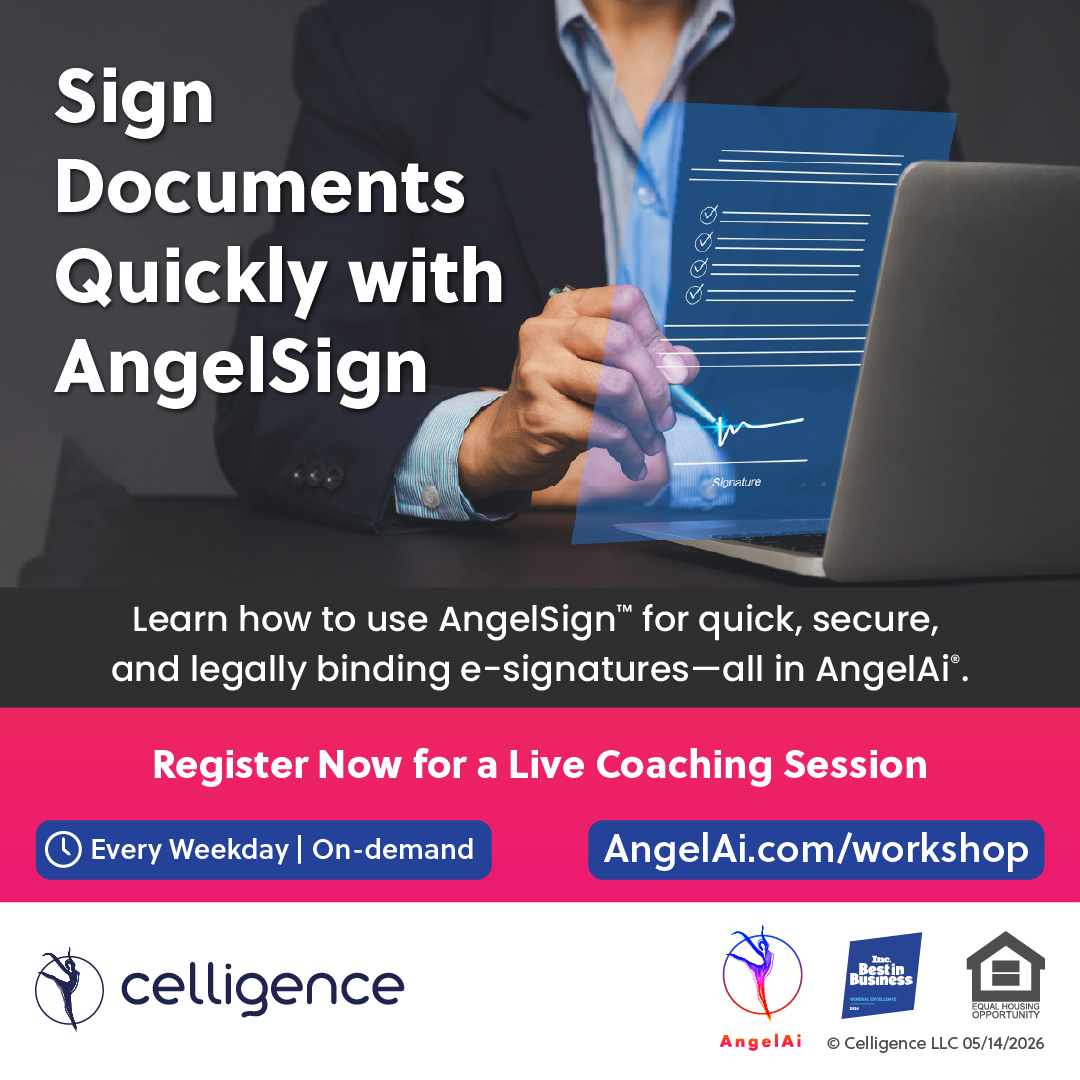 CelligenceTech's tweet photo. 💡 Save time on contracts! With AngelAi’s AngelSign, you can easily send and sign documents securely—no third-party apps needed.

🎓 Join our workshop and learn how to streamline your document signing process with AngelAi!

Register now: https://t.co/Tts3IJsvM5

@angelai_com 

AngelAi and AngelSign are registered trademarks of Celligence LLC.