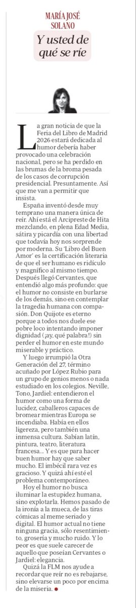Sergbar's tweet photo. «Don Quijote es eterno porque a todos nos duele ese pobre loco intentando imponer dignidad (¡ay, qué palabra!) sin perder el humor en este mundo miserable y práctico.» 😏

✍🏼 Lo de @mjsolanofranco y el humor en la @FLMadrid en @abc_es 😍 https://t.co/SHw0GMDRE3