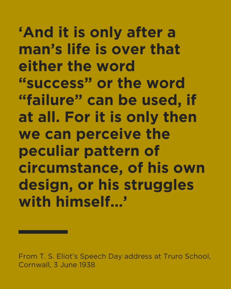 eliotfoundation's tweet photo. 📆3 June 1938

'But many of us... do not find out exactly what our job is except through many attempts and failures.'

Eliot's words of advice to pupils at the Truro School in Cornwall in his Speech Day address delivered #onthisday in 1938.

#tseliot https://t.co/Co9wCq2lYE