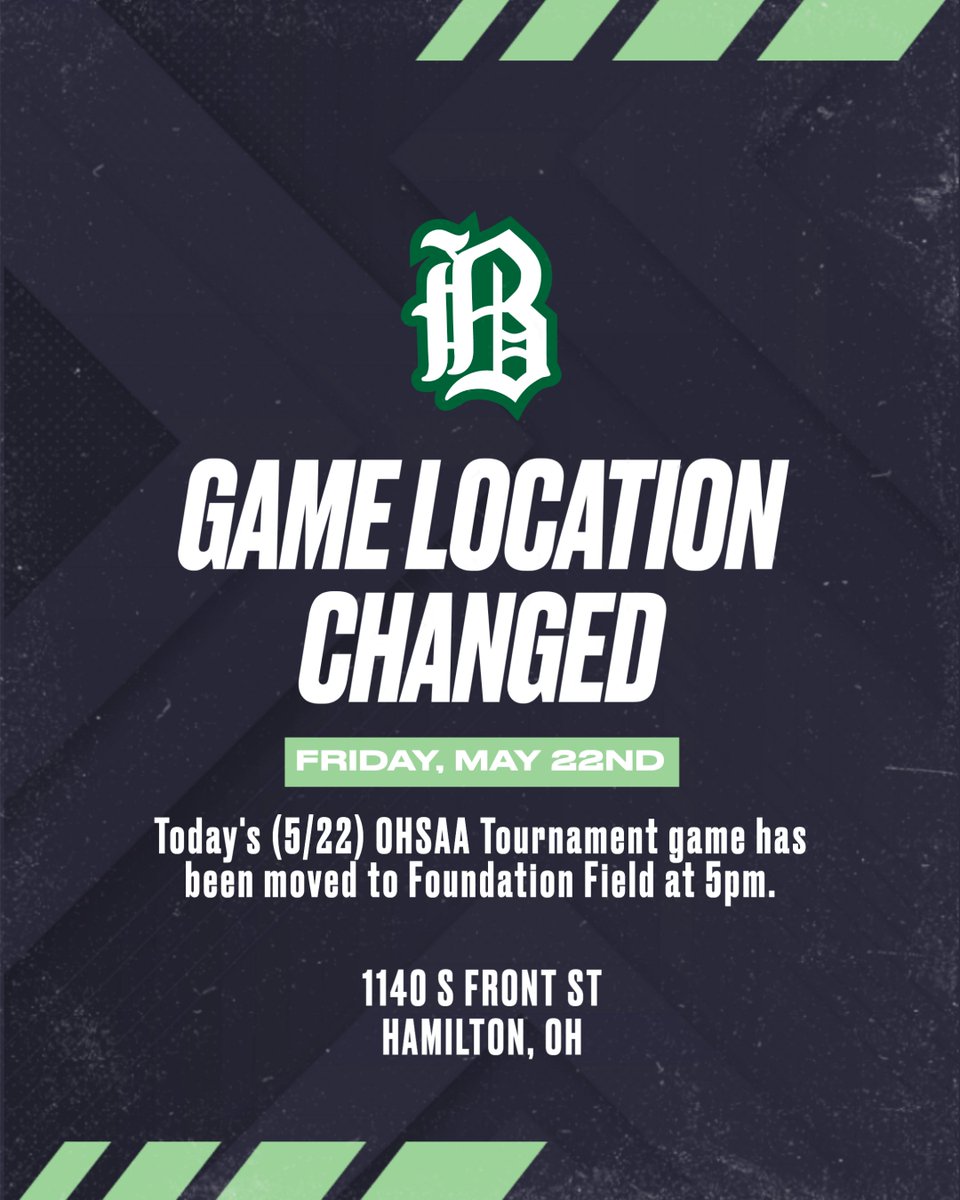 This game is POSTPONED until Tuesday. 5pm at Alumni Field. 

#HarkYe 🐏

@BadinHS @gclcoedsports @SWOSportsDaily @TheReportOhio