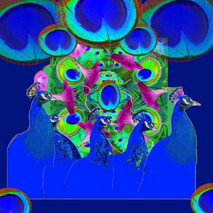 sharlesart's tweet photo. Art of the Day! "BLUE PEACOCKS,PURPLE FLOWERS ART". Buy at: https://t.co/pJbUvEM2Lt https://t.co/wNMRhnAJtv
