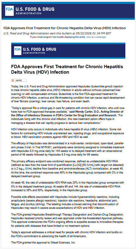 _atanas_'s tweet photo. FDA Approves First Treatment for Chronic Hepatitis Delta Virus (HDV) Infection https://t.co/GKPUcb6WWJ