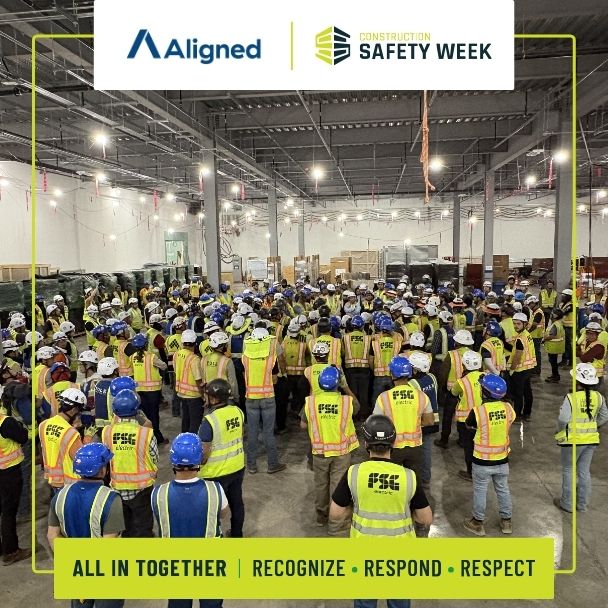 aligneddc's tweet photo. This #ConstructionSafetyWeek, we hosted 60 presentations and 15 demos to promote hazard recognition and safety culture. #SafetyWeek #ConstructionSafety #TradePartners #JobsiteSafety #DataCenters #RecognizeRespondRespect https://t.co/pLj6fh6ZvE