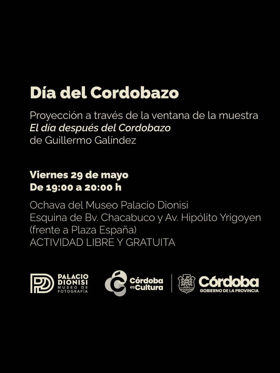 MuseoDionisi's tweet photo. ✊ En el Día del Cordobazo, el Museo Palacio Dionisi proyectará a través de la ventana de la ochava del edificio, la muestra 𝙀𝙡 𝙙í𝙖 𝙙𝙚𝙨𝙥𝙪é𝙨 𝙙𝙚𝙡 𝘾𝙤𝙧𝙙𝙤𝙗𝙖𝙯𝙤 del fotógrafo Guillermo Galíndez.
🔗https://t.co/DzyF5JkZGS https://t.co/4XB18inBdy